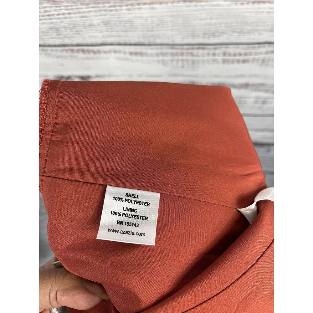 Azazie Dress Women's 4 Rust V Neck Satin Formal Bridesmaid Gown Open Back Slit - Picture 7 of 13